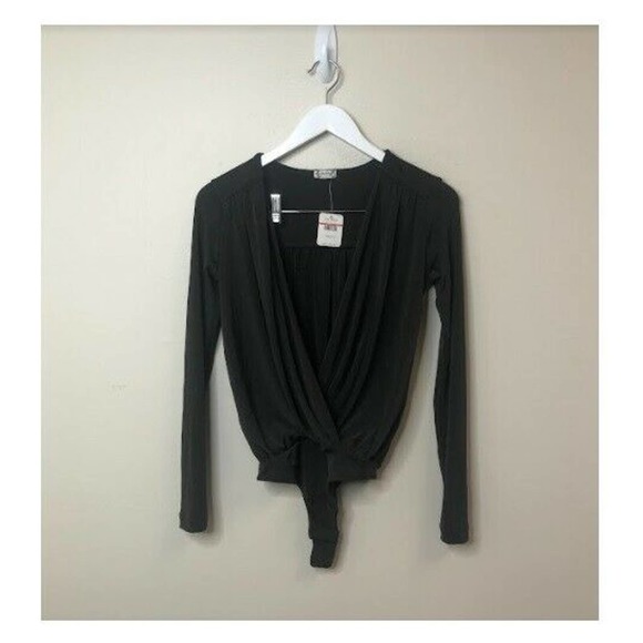 Free People Womens Turnt Draped Long Sleeve Bodysuit Top Dark Green XS, $68 NWT - Picture 5 of 6
